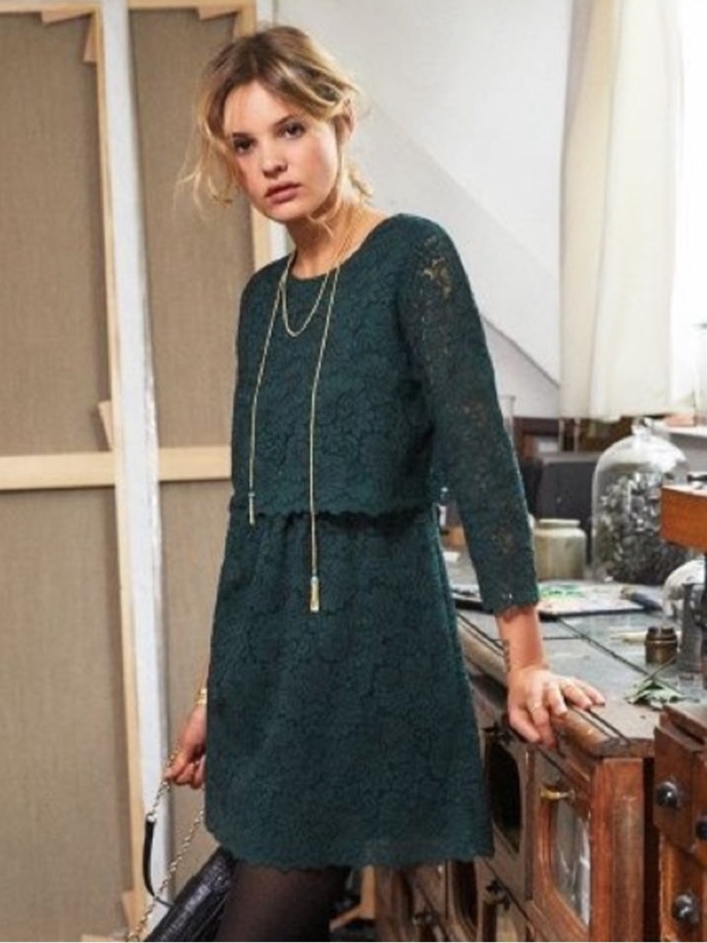 Sezane Green Ebana Lace Dress Size 36